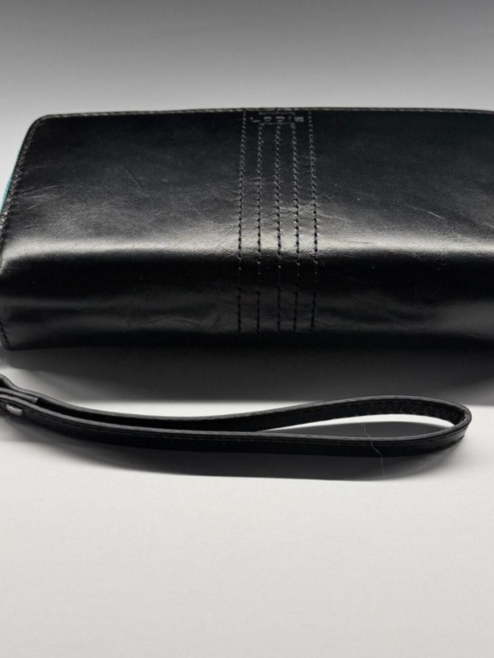 LODIS Black Leather Double Zip Wristlet Wallet Teal & Black Silver Hardware NWT - Picture 6 of 14